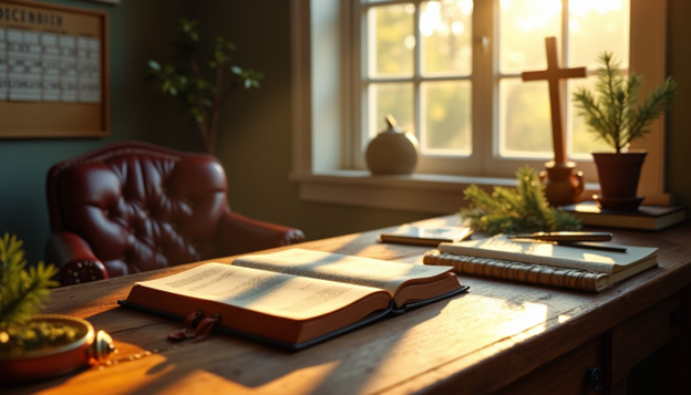 pastors office ai Desk with bible